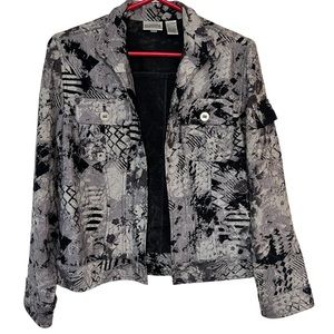 Chicos Jacket Womens Medium Black Floral Abstract Lightweight Jacket - Size 1